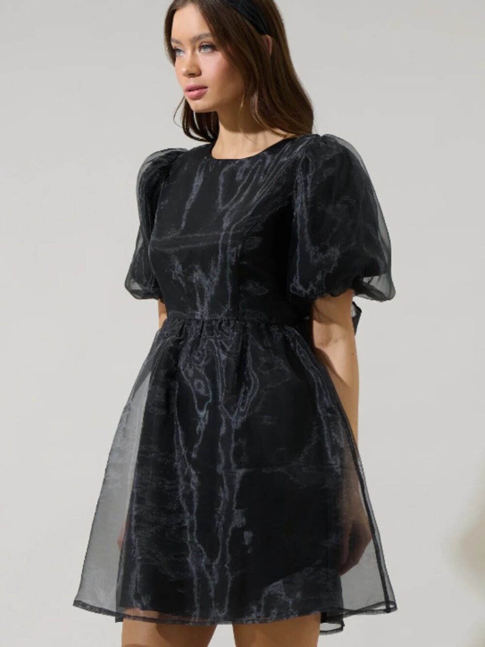 NWT SUGAR LIPS Borza Organza Black Puff Sleeve Mini Dress